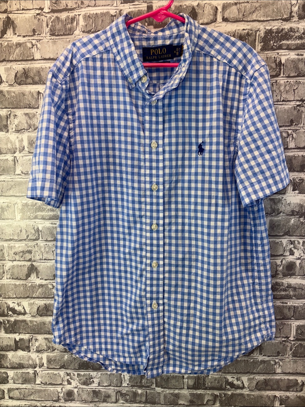 Polo by Ralph Lauren Blue and White Gingham Short-Sleeve Button-Down Shirt
